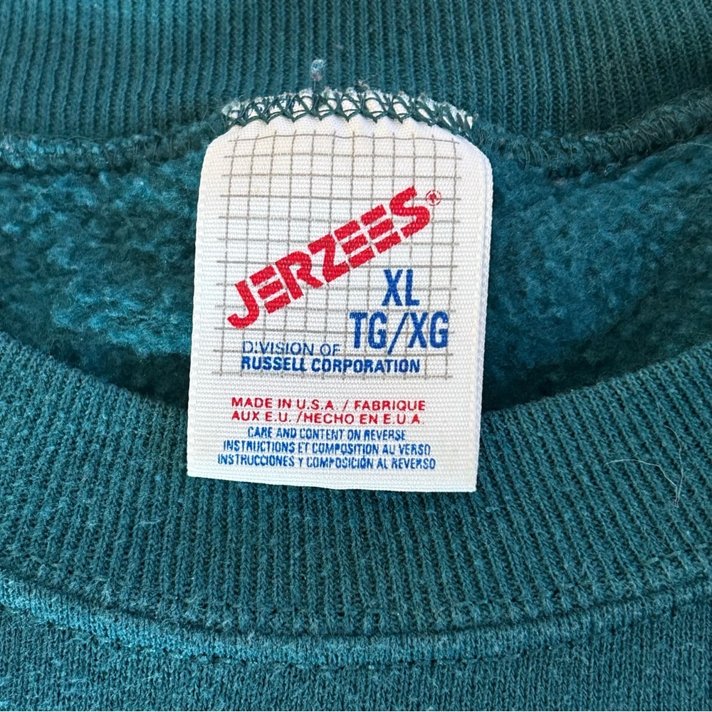 80s Montauk Puff Print Crewneck Sweatshirt Teal Green Jerzees Vintage XL - Picture 6 of 6
